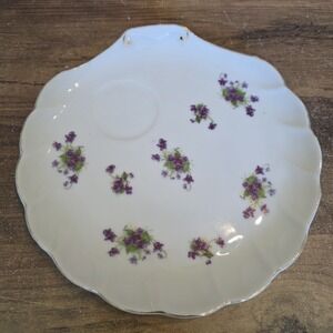 Lefton China Plate Hand Painted Purple Violets Gold Trim Serving Delicate Flower